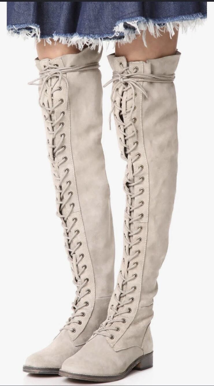 FREE PEOPLE Tennessee Over The Knee Suede Lace Up Boots Sz 40 Boho Festival